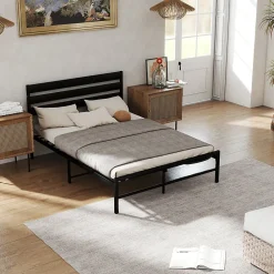 Lit en Métal Noir 140x200 cm - Lit Robuste et Moderne pour Chambre Ado - Sans Matelas - Cadre Métal>Okwish Hot