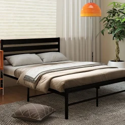 Lit en Métal Noir 140x200 cm - Lit Robuste et Moderne pour Chambre Ado - Sans Matelas - Cadre Métal><noscript><img width=