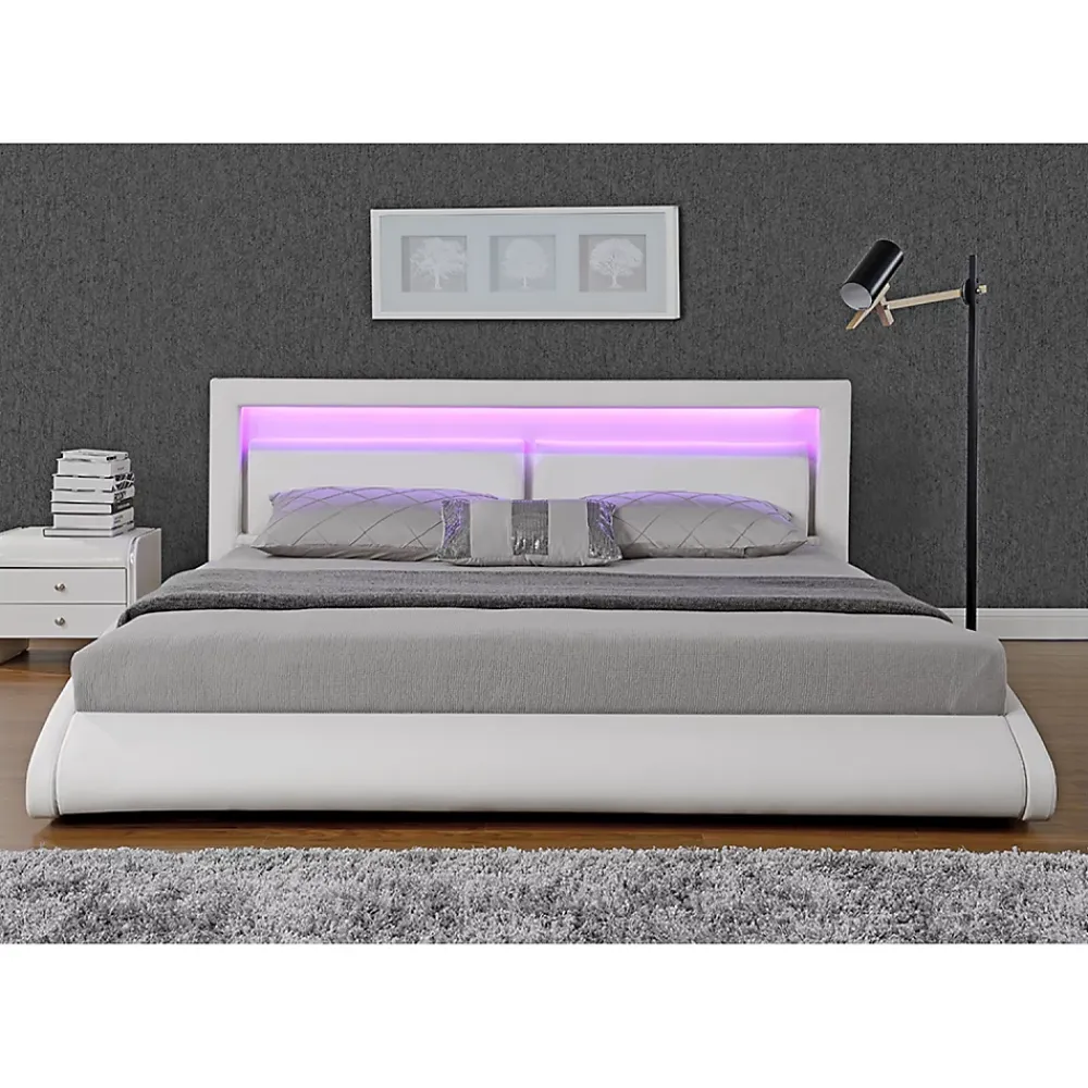 Concept Usine Lit en simili Blanc avec LED intégrées - 160x200cm - BRIXTON* Lit Double