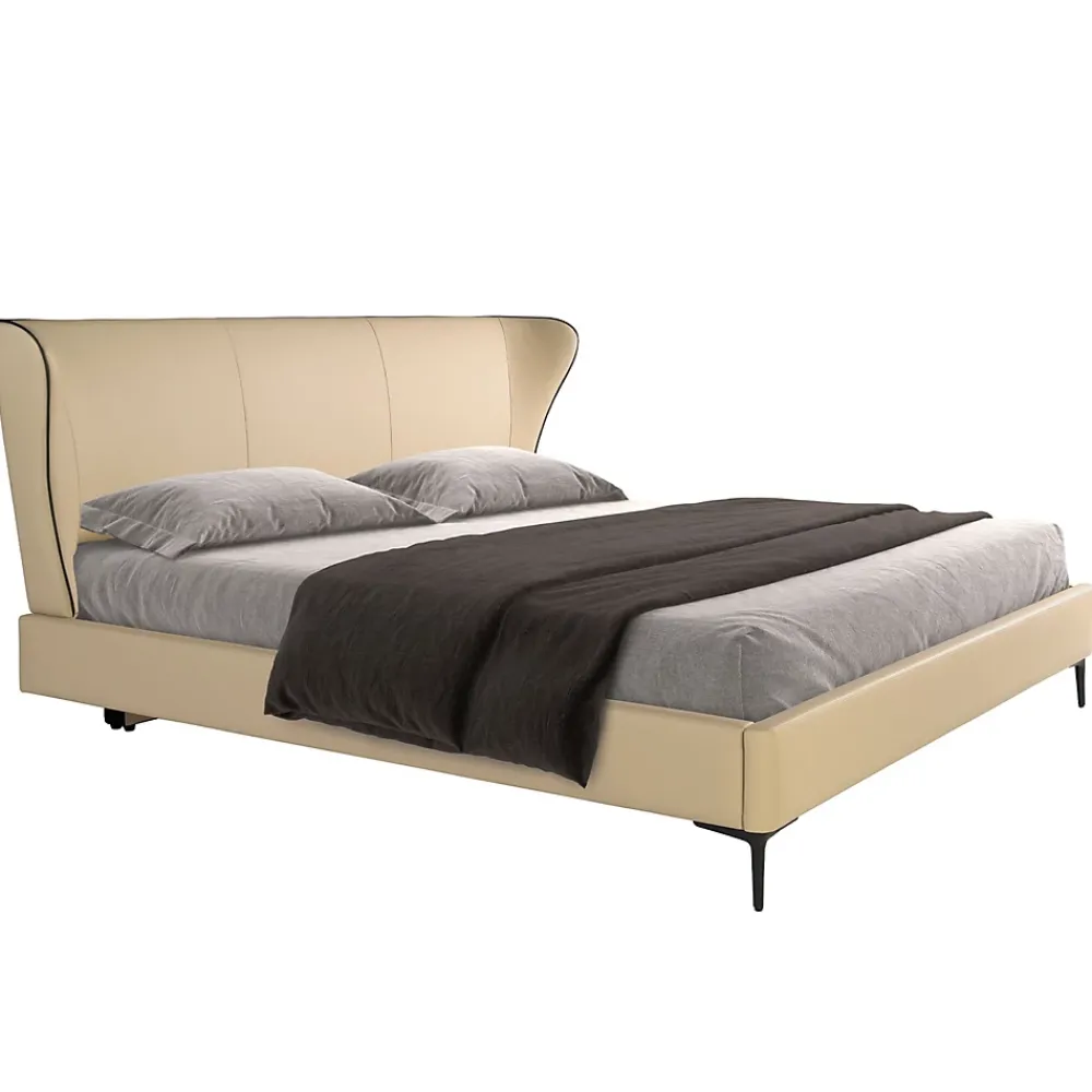 Angel Cerda Lit en similicuir crème moderne avec sommier multi-lits* Lit Simple