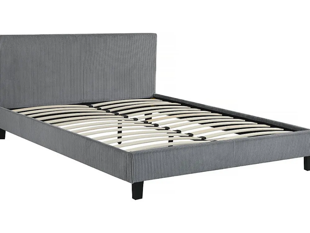 Lit en Velours Cotelé "Ambre" 140 x 190 Gris>Habitat Et Jardin New