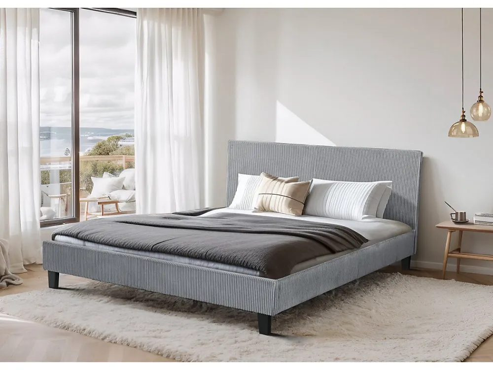 Lit en Velours Cotelé "Ambre" 140 x 190 Gris>Habitat Et Jardin New