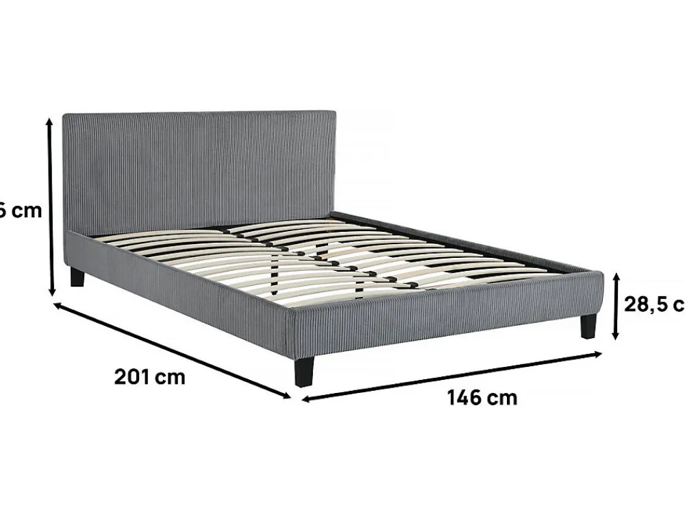 Lit en Velours Cotelé "Ambre" 140 x 190 Gris>Habitat Et Jardin New