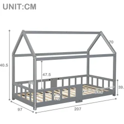 Lit enfant 90 x 200 cm - Lit Cabane avec Tablette et Tableau - Bois de Pin - Sans Matelas - Gris><noscript><img width=