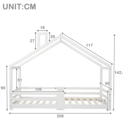 Okwish Lit enfant 90 x 200 cm - Lit Cabane avec Cheminée Antichute - Bois de Pin - Sans Matelas - Blanc*Enfant Lit Enfant