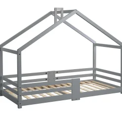 Lit enfant 90 x 200 cm - Lit Cabane avec Cheminée Antichute - Bois de Pin - Sans Matelas - Gris><noscript><img width=