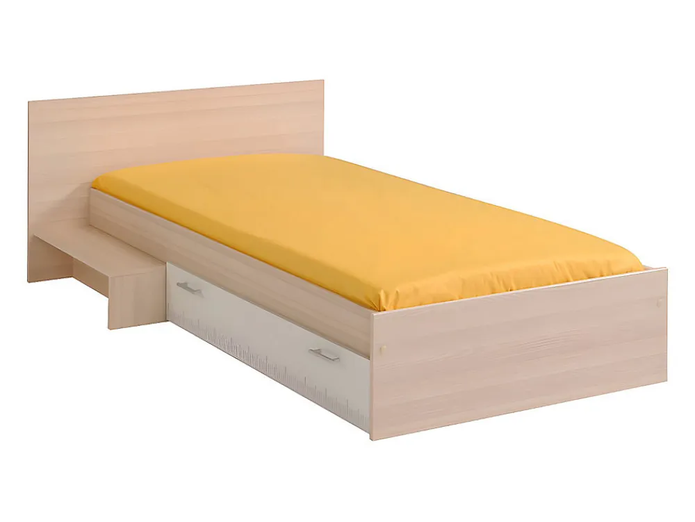 Lit enfant 90 x 190 cm avec 1 tiroir - Coloris : Naturel et blanc - IPLIA>Vente-unique New