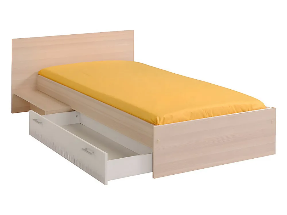 Lit enfant 90 x 190 cm avec 1 tiroir - Coloris : Naturel et blanc - IPLIA>Vente-unique New