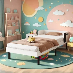 ProximaX Lit enfant 90 x 200 cm, en forme de chiots, cadre de lit en bois massif, avec sommier à lattes, sans matelas, Blanc* Lit Coffre