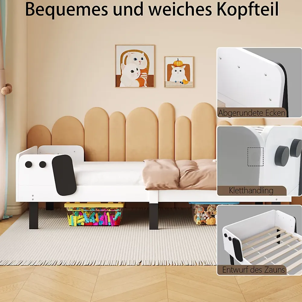 ProximaX Lit enfant 90 x 200 cm, en forme de chiots, cadre de lit en bois massif, avec sommier à lattes, sans matelas, Blanc* Lit Coffre