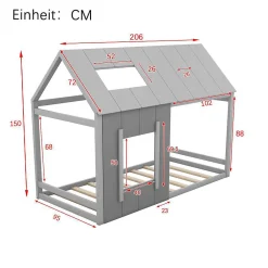 Lit enfant 90 x 200 cm en forme de maison, gris foncé et gris clair><noscript><img width=
