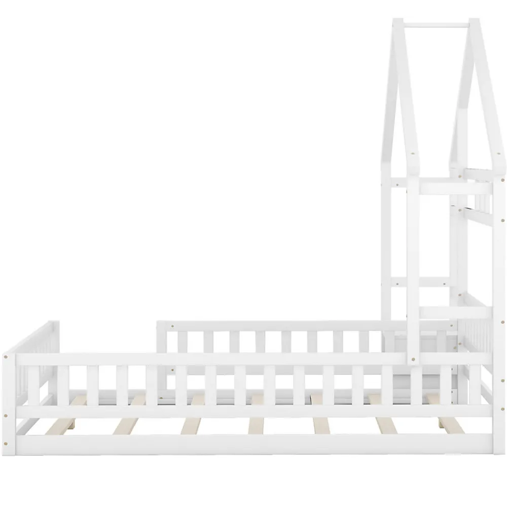 Lit Enfant 140 X 200 Cm, Lit Cabane Avec Barrières, Lit Enfant Avec Tables De Chevet, Blanc>Fortuna lai Outlet