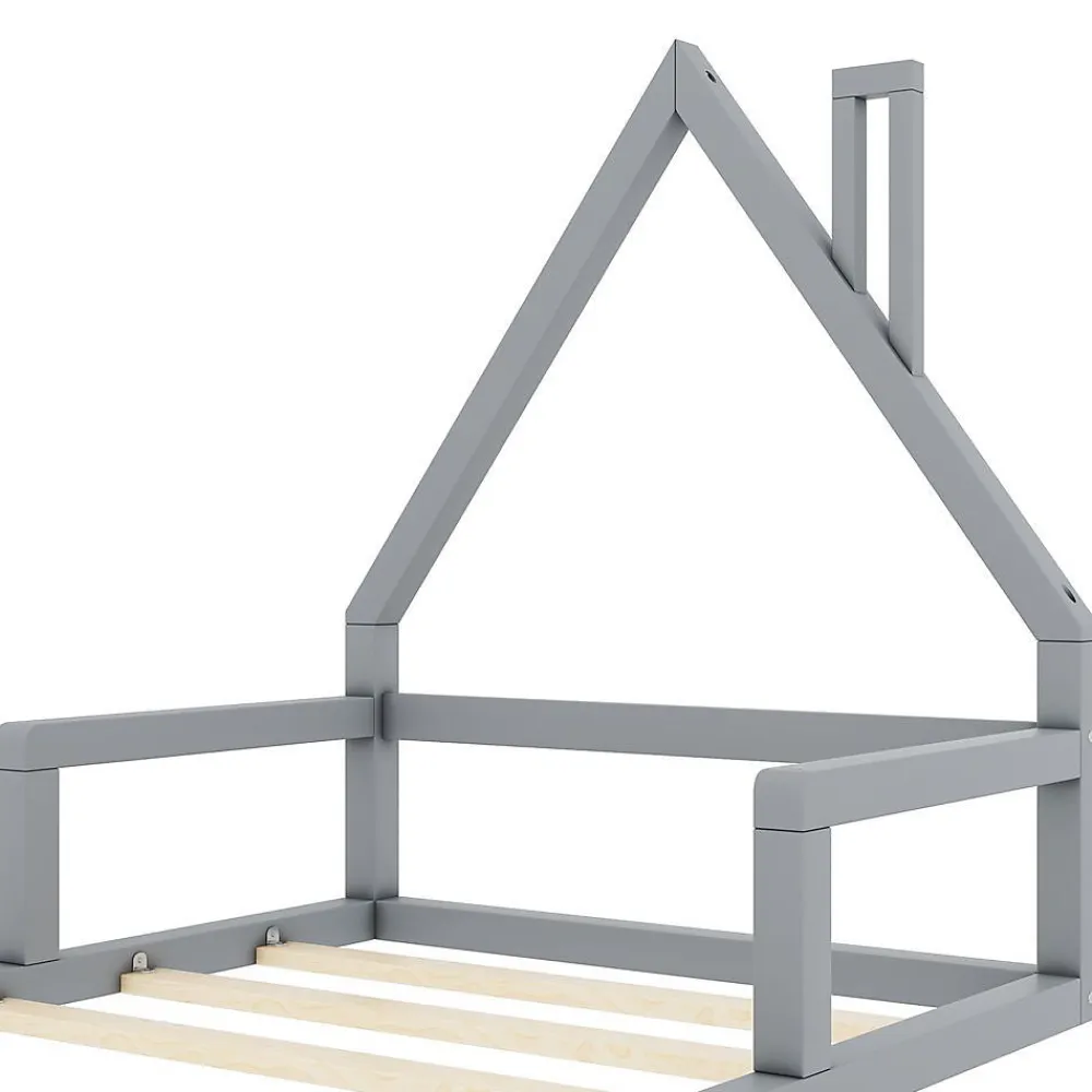 Lit enfant 90 x 200 cm, lit plat en forme de maison, pin gris,>Blackcolors Clearance