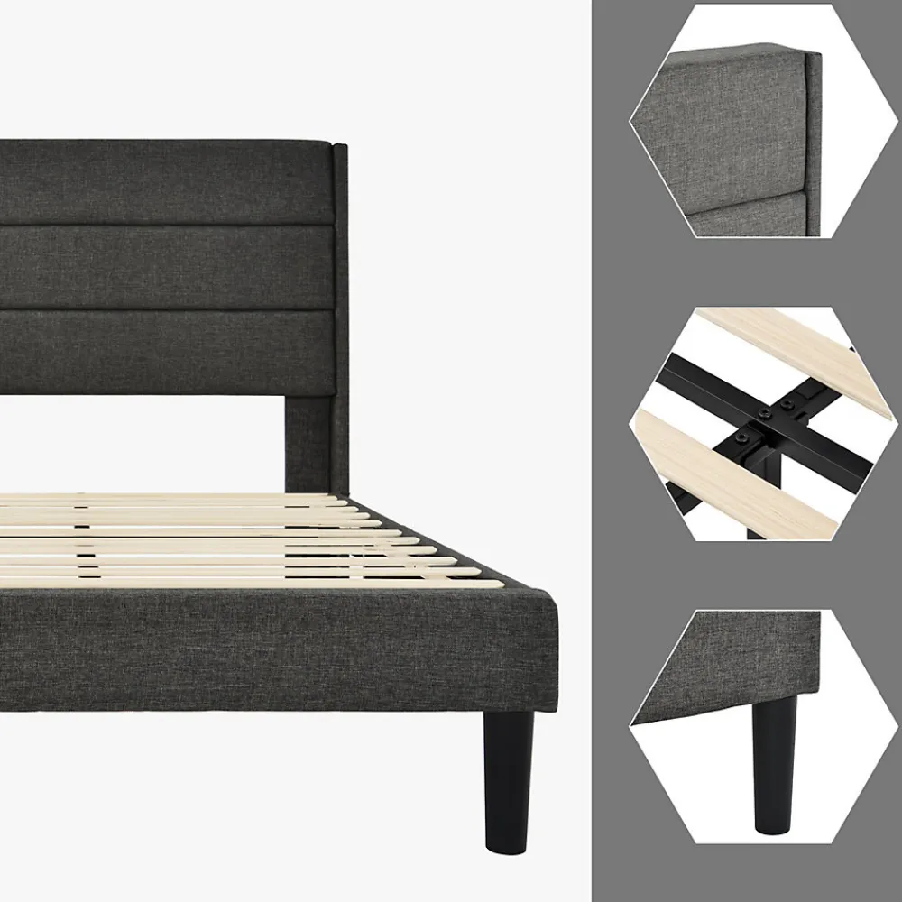 Lit enfant 90 x 200 cm, lit simple capitonné, avec sommier à lattes, design moderne, tissu en lin, matelas non inclus, gris>Seyakany Best