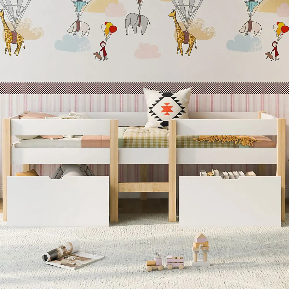 Blackcolors Lit enfant 90 x 200 cm, tiroirs, pin massif, blanc*Enfant Lit Enfant