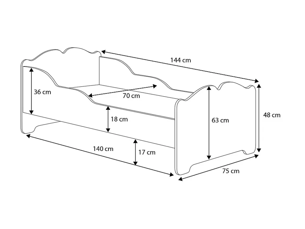 Htmeubles Lit enfant ALMENA avec tiroir matelas et cadre inclus - Princesse et lune - 140 cm x 70 cm* Ensemble Sommier Et Matelas