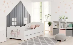 Kobi Lit enfant ANNA avec tiroir 160x80 Fille avec licorne* Ensemble Sommier Et Matelas