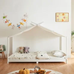 Lit enfant Brome bois de pin 90 x 200 cm blanc en.casa>[En.Casa] Clearance
