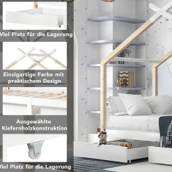 Lit enfant Cabane 90x200 cm avec Tiroirs - Lit Montessori en Bois de Pin Massif - design Scandinave - Blanc><noscript><img width=
