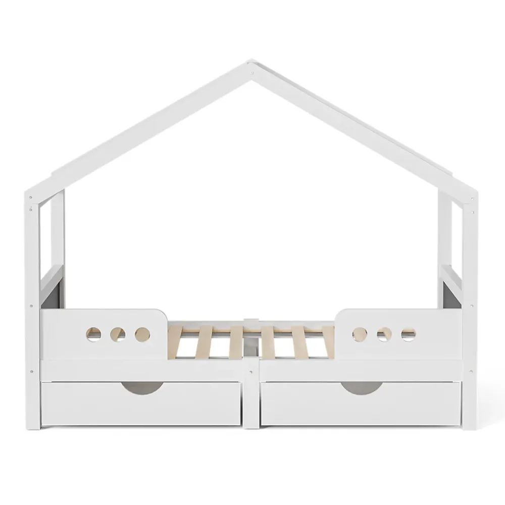 Okwish Lit enfant cabane 90x200 cm en bois - Lit simple stable pour chambre junior - Sans matelas - Design classique - Blanc*Enfant Lit Enfant