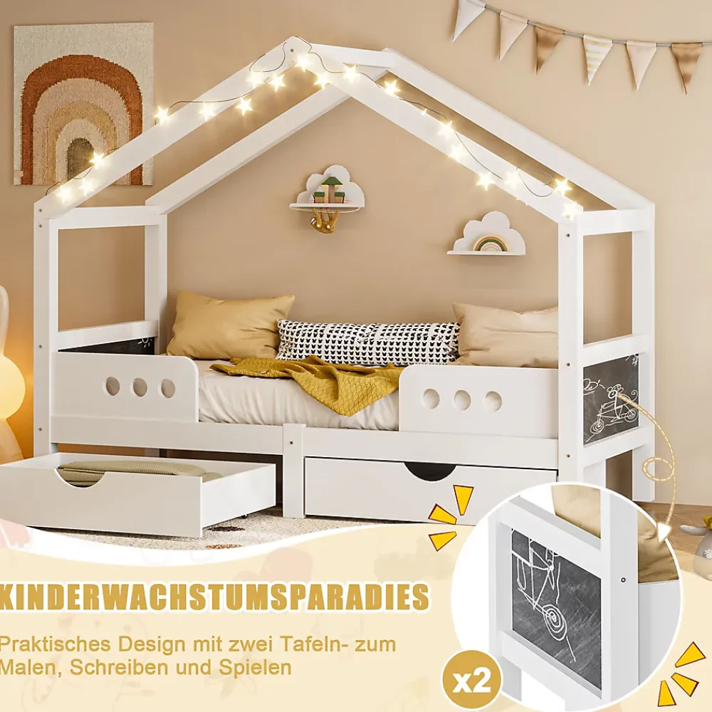 Okwish Lit enfant cabane 90x200 cm en bois - Lit simple stable pour chambre junior - Sans matelas - Design classique - Blanc*Enfant Lit Enfant