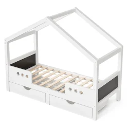 Okwish Lit enfant cabane 90x200 cm en bois - Lit simple stable pour chambre junior - Sans matelas - Design classique - Blanc*Enfant Lit Enfant