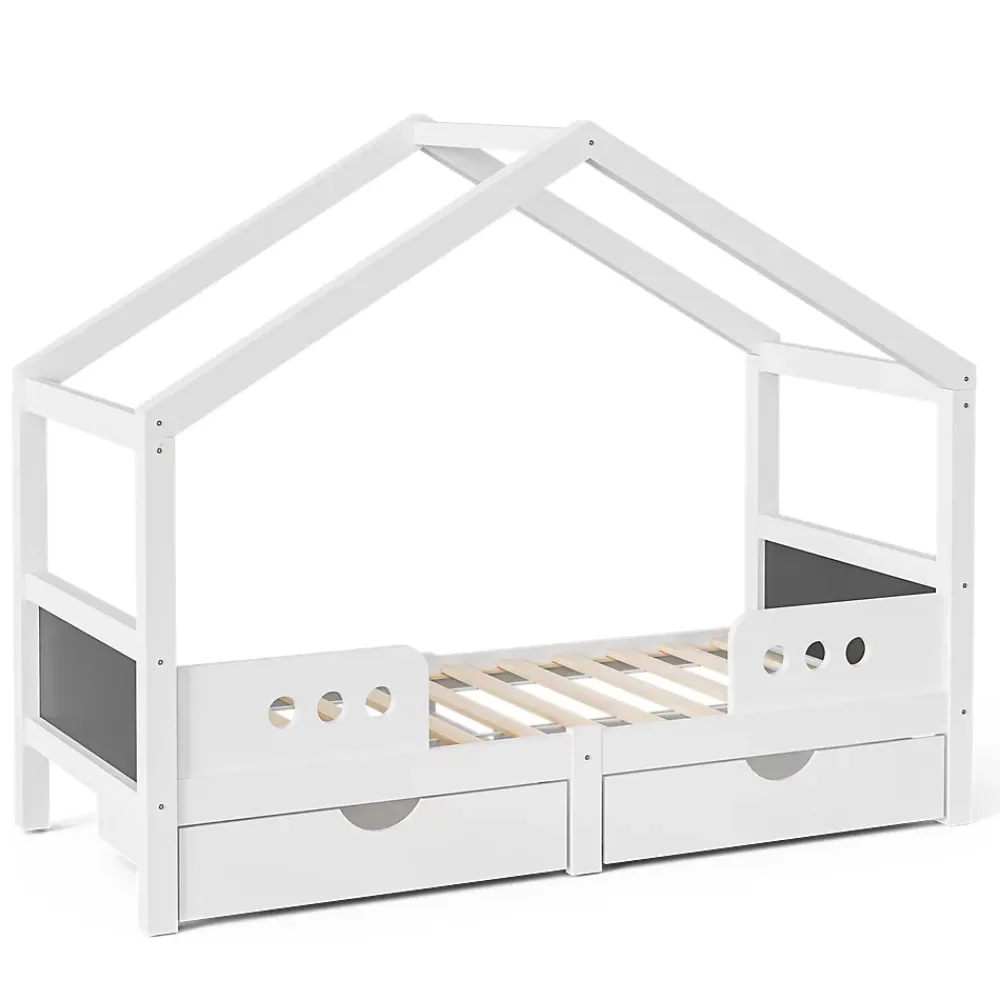 Okwish Lit enfant cabane 90x200 cm en bois - Lit simple stable pour chambre junior - Sans matelas - Design classique - Blanc*Enfant Lit Enfant