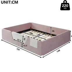 ModernLuxe Lit enfant capitonné 140x190 cm - avec barrières de sécurité amovibles - avec sac de rangement - rose (matelas non inclus)* Lit Avec Rangement