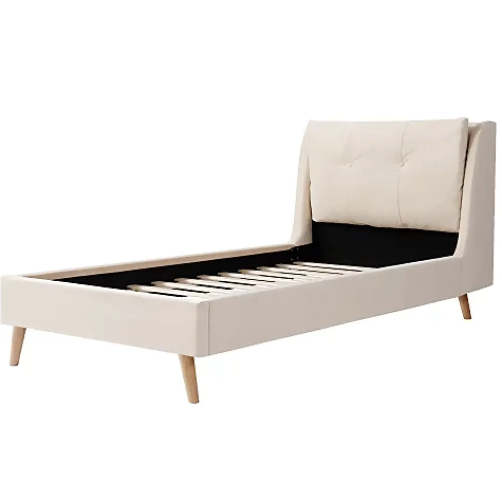 ModernLuxe Lit enfant capitonné 90x200cm - Tête de lit capitonnée - Oreillers réglables - Pieds en bois massif - Velours - Beige*Enfant Lit Enfant
