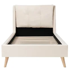 ModernLuxe Lit enfant capitonné 90x200cm - Tête de lit capitonnée - Oreillers réglables - Pieds en bois massif - Velours - Beige*Enfant Lit Enfant