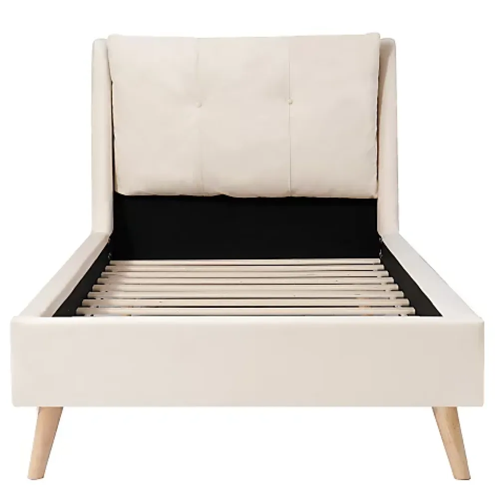ModernLuxe Lit enfant capitonné 90x200cm - Tête de lit capitonnée - Oreillers réglables - Pieds en bois massif - Velours - Beige*Enfant Lit Enfant