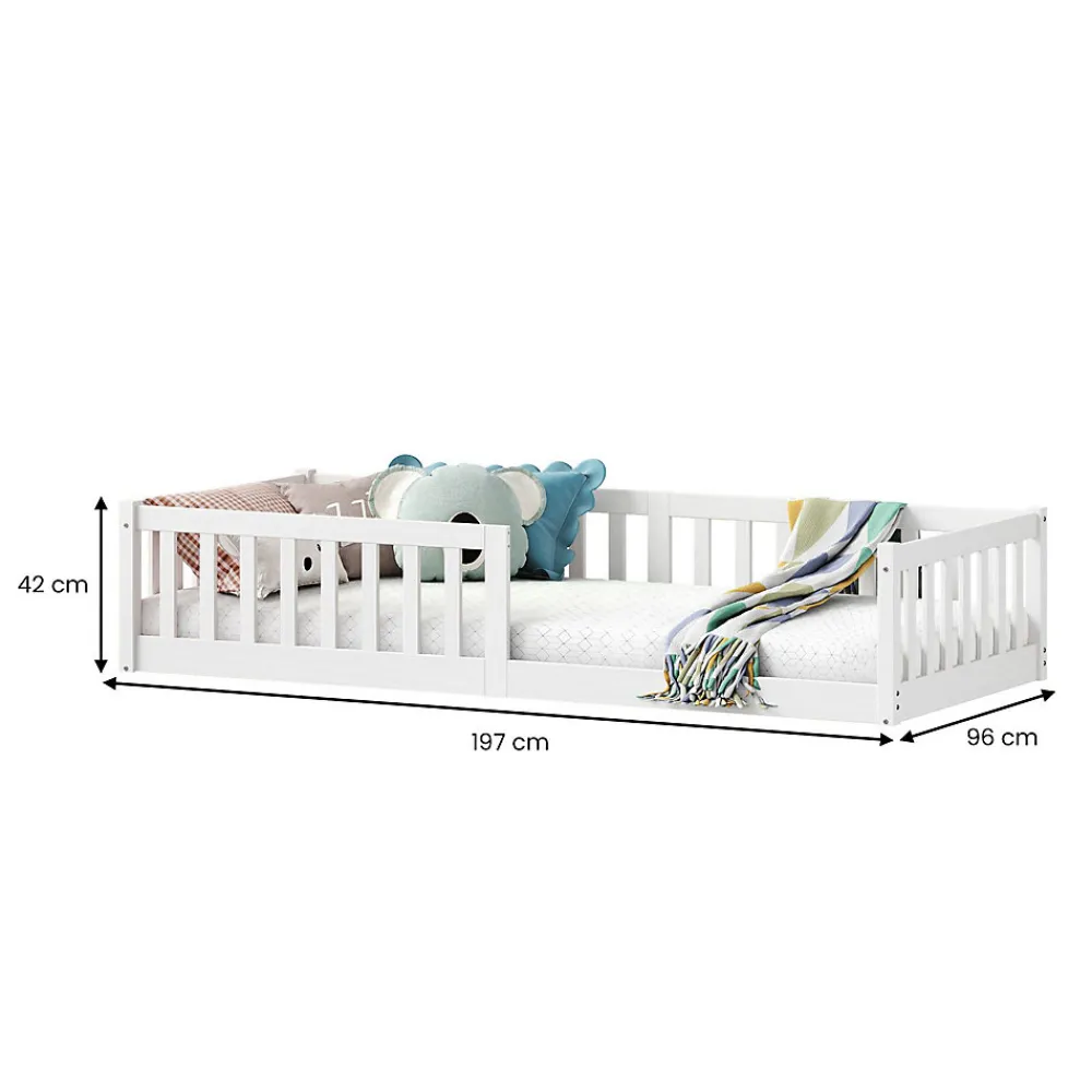 Lit enfant GUSTAVO avec sommier type Montessori 90x190 cm en bois massif - Blanc>Idimex Best