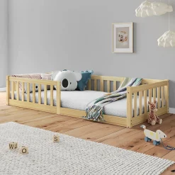 Lit enfant GUSTAVO type Montessori, couchage 90x190 cm, en pin massif naturel>Idimex Hot