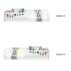 Lit enfant GUSTAVO type Montessori, couchage 90x190 cm, en pin massif lasuré blanc><noscript><img width=