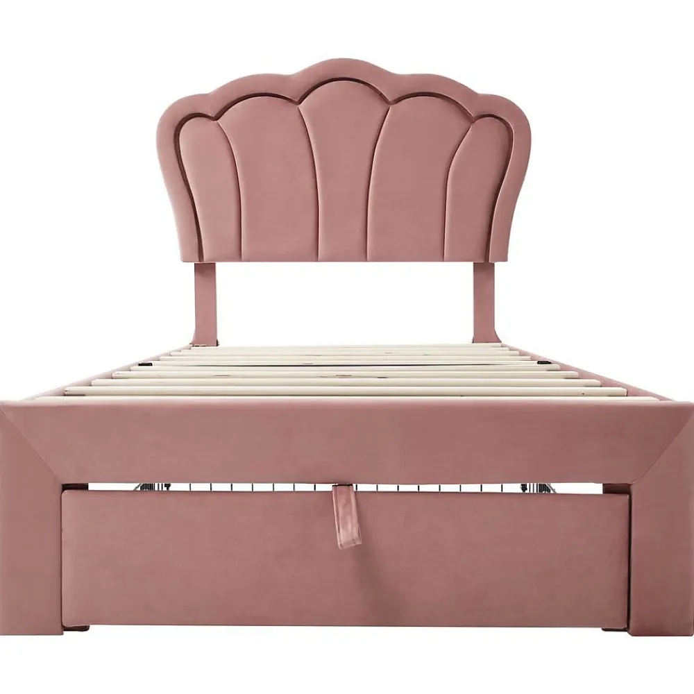 Blackcolors Lit enfant LED 90X200cm Tiroirs Contrôle par application mobile Rose*Enfant Lit Enfant