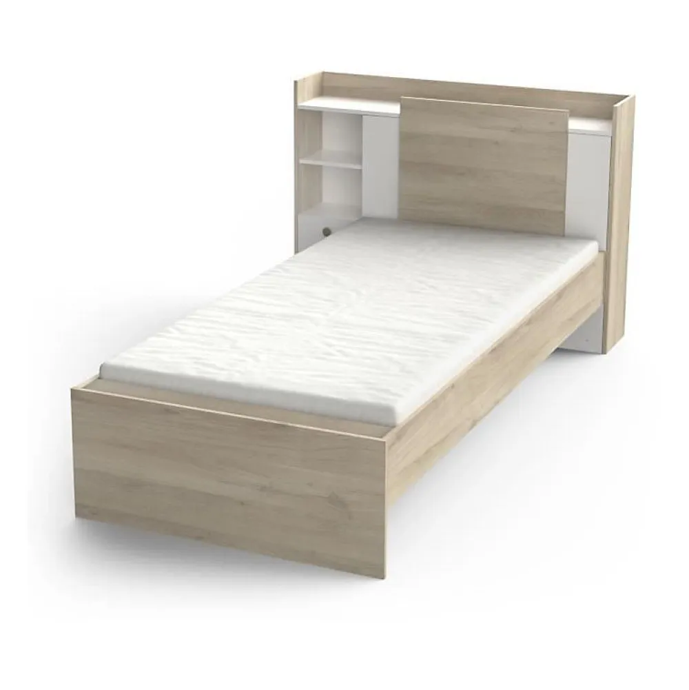 Demeyere Lit enfant LIFE 1 personne - 90X190/200 - Rangements - Décor Chene et blanc - - Fabriqué en France*Enfant Lit Enfant
