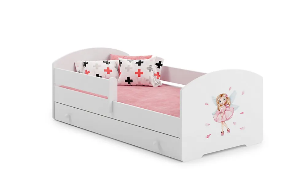 Lit enfant LOU avec tiroir balustrade et matelas inclus - Fée rose - 160 cm x 80 cm>Htmeubles New