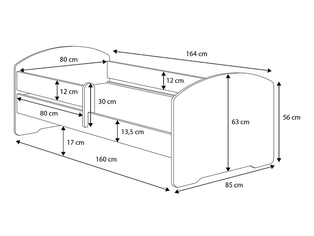 Htmeubles Lit enfant LOU avec tiroir balustrade et matelas inclus - Pelleteuse - 160 cm x 80 cm* Ensemble Sommier Et Matelas