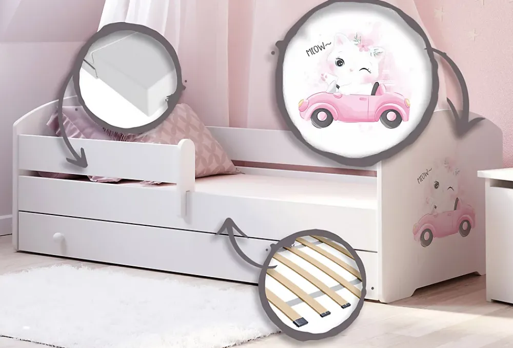 Kobi Lit enfant LUK avec tiroir et barreau 160x80 Cat* Lit Avec Rangement