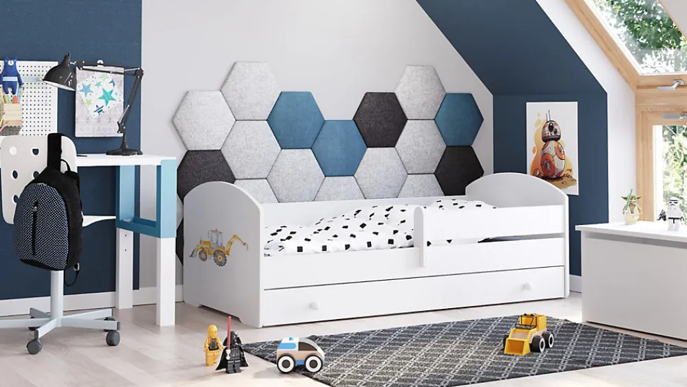 Kobi Lit enfant LUK avec tiroir et barreau 140x70 Yellow excavator* Lit Avec Rangement