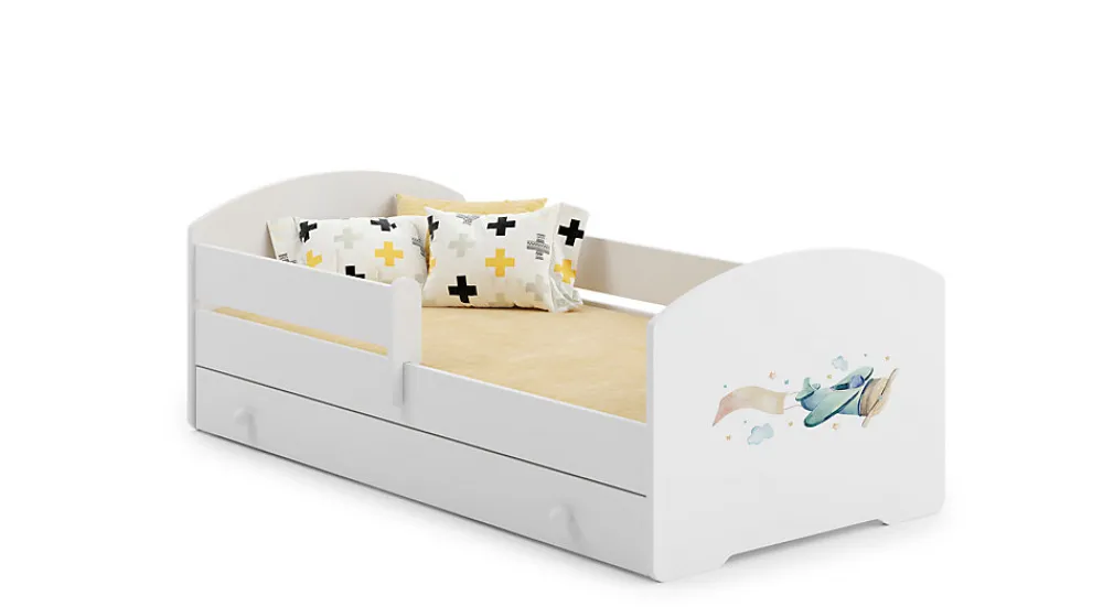 Lit enfant LUK avec tiroir et barreau 140x70 Airplane>Kobi New