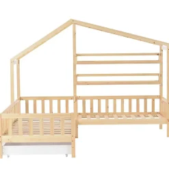 Lit Enfant Maison Bois Tiroirs Étages Naturel>Blackcolors Discount