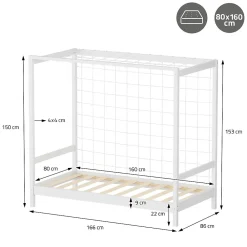 Lit enfant 80x160cm avec matelas H10cm blanc en bois but de foot et sommier à lattes><noscript><img width=