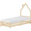 Lit enfant 90x200cm avec matelas H16cm naturel en bois forme de maison et sommier à lattes>Ml-Design Discount
