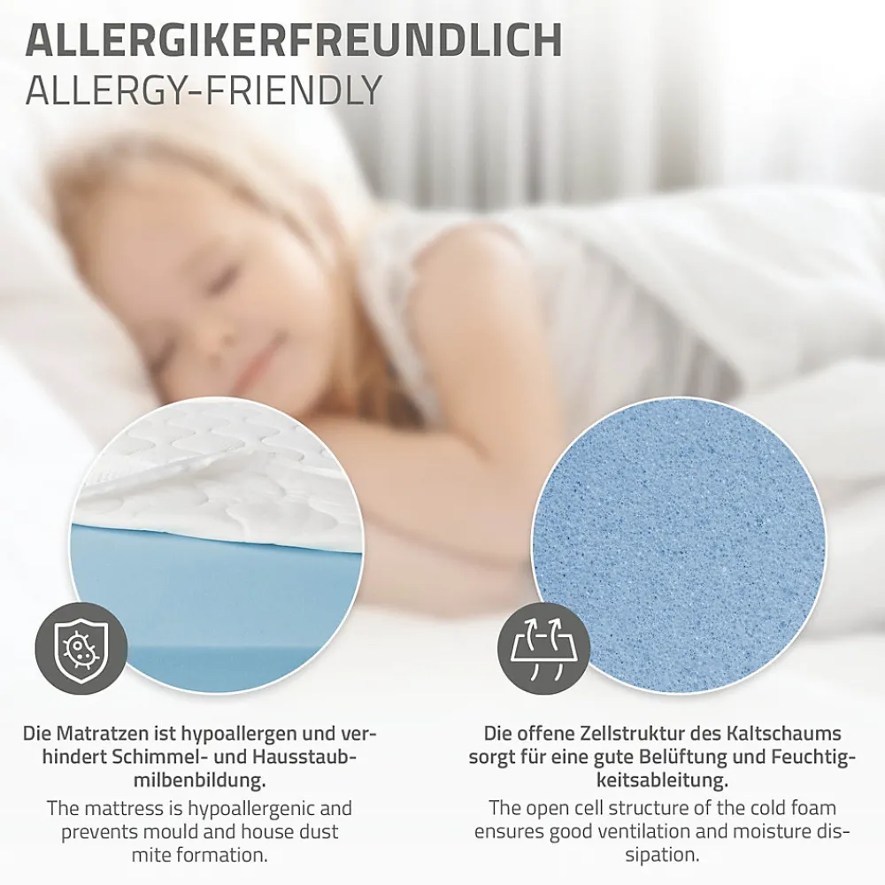 Lit enfant 90x200cm avec matelas H16cm naturel en bois forme de maison et sommier à lattes>Ml-Design Discount