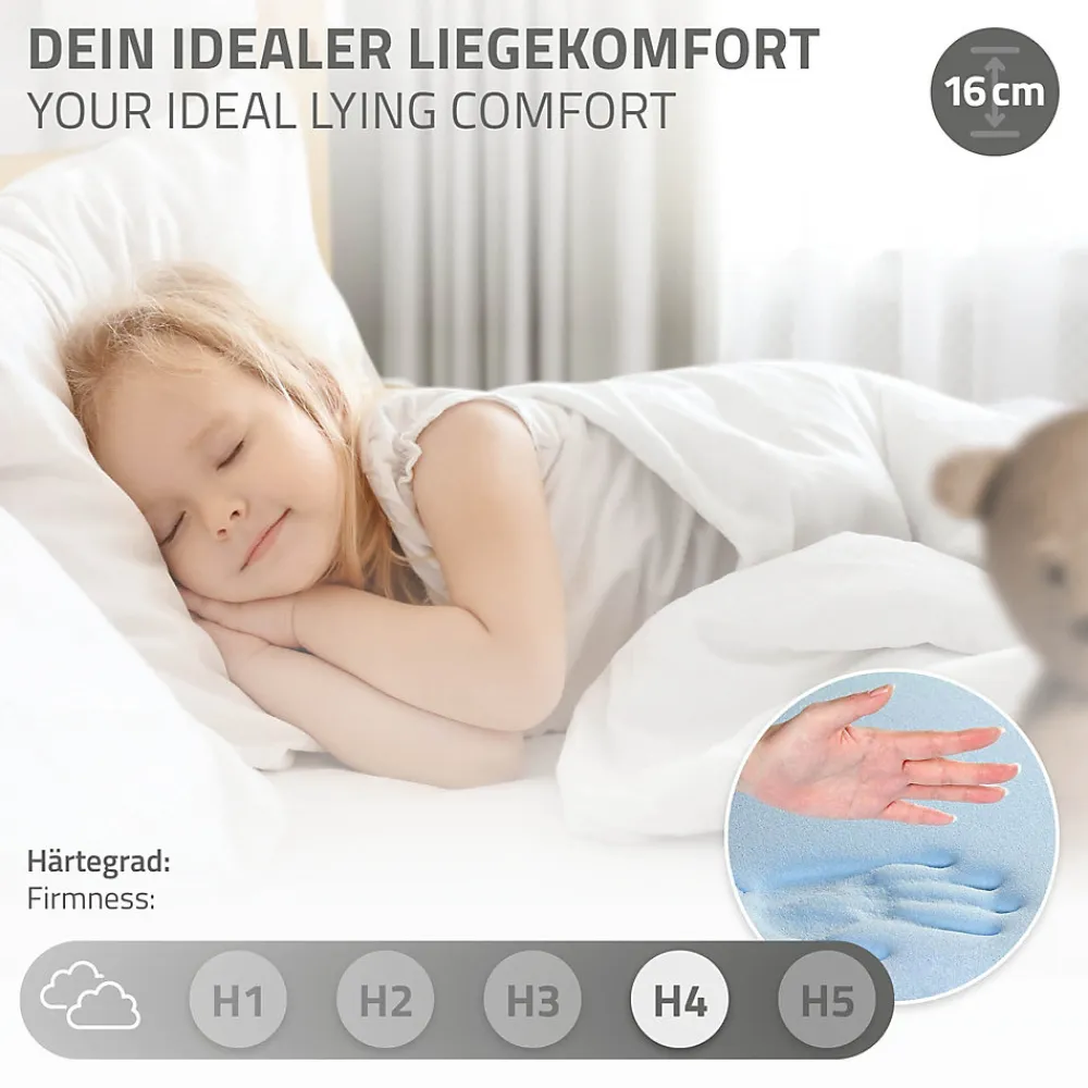 Lit enfant 90x200cm avec matelas H16cm naturel en bois forme de maison et sommier à lattes>Ml-Design Discount