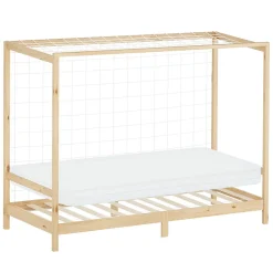 Ml-Design Lit enfant 90x200cm avec matelas H10cm naturel en bois but de foot et sommier à lattes*Enfant Lit Enfant