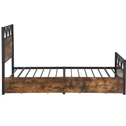 Lit enfant métal et MDF 90x200cm noir et noyer, style vintage, avec 2 tiroirs sur roulettes><noscript><img width=
