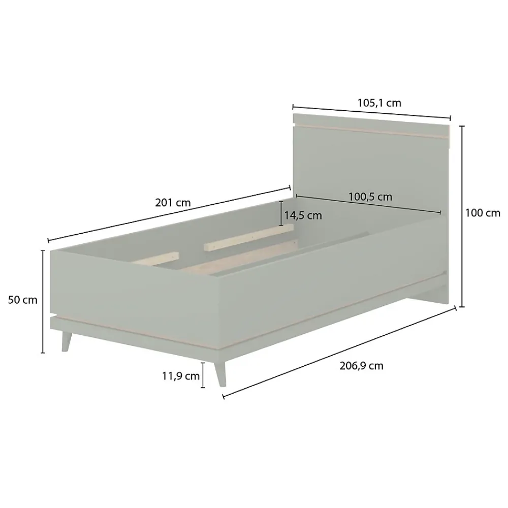 Meublorama Lit enfant NOKI 100x200 cm chene clair et moka Style scandinave sans sommier*Enfant Lit Enfant
