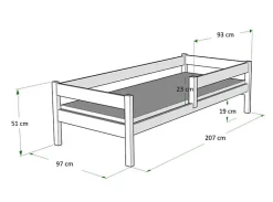 Kobi Lit enfant Primo 200x90 avec barreaux*Enfant Lit Enfant